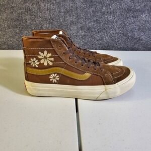 Vans Sk8-Hi Tapered Daisy Floral Brown Suede Sneakers Women's 7 / Men's 5.5